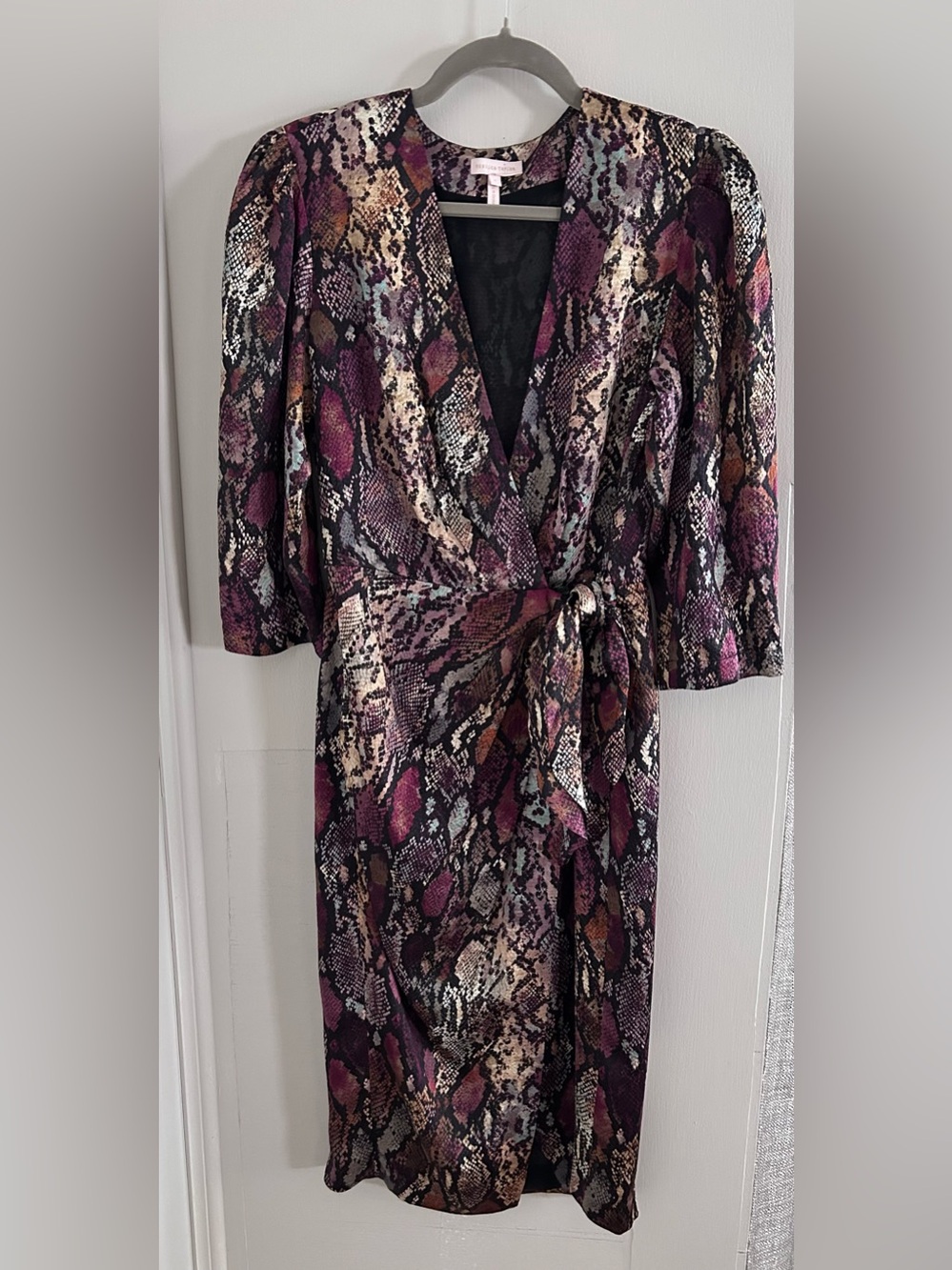 Rebecca Taylor Purple Snake-Print Midi Wrap Dress
